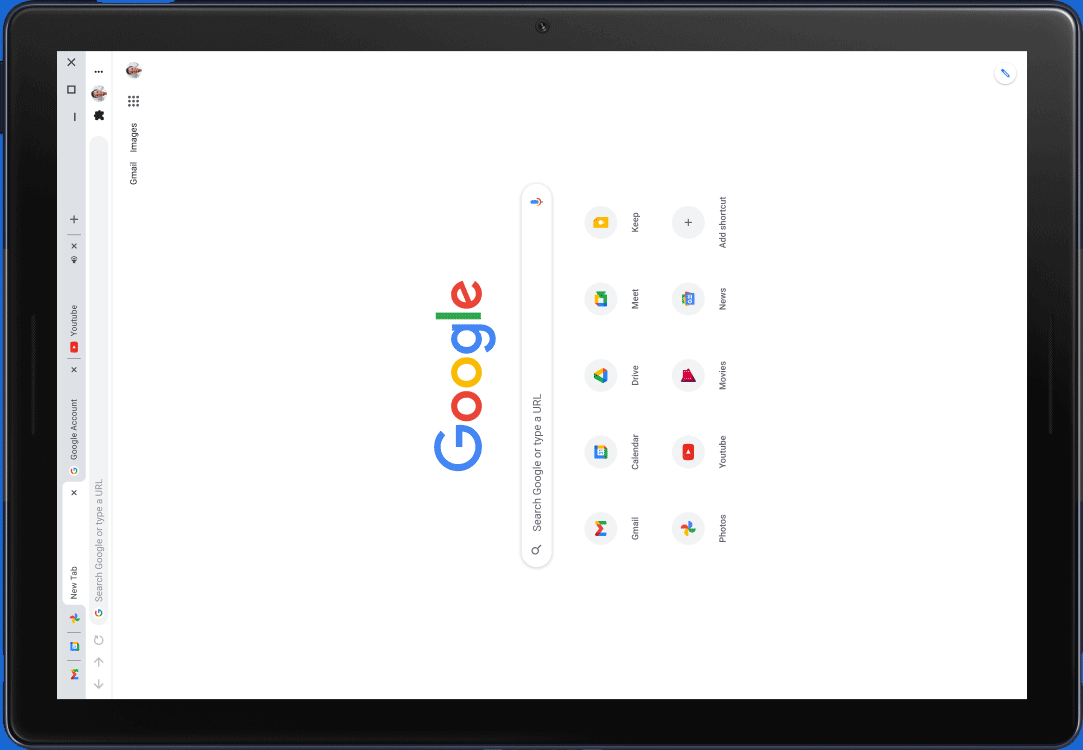 Pixel Slate tablet with screen displaying Google.com.
