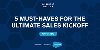 L’image contient peut-être : texte qui dit ’BUSINESS INSIDER 5 MUST-HAVES FOR THE ULTIMATE SALES KICKOFF WATCH NOW SPONSOR CONTENT BY salesforce’