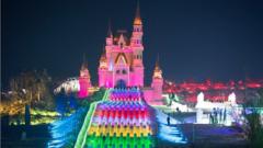 multi-coloured ice slide in China