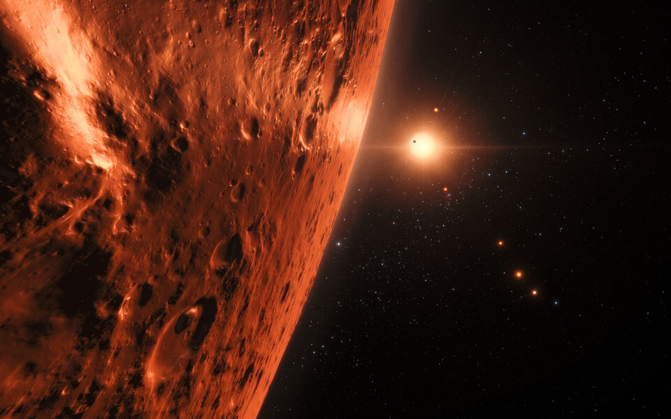 TRAPPIST-1 planeedisüsteem kunstniku nägemuses.