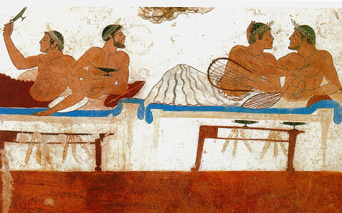Vana-Kreeka seinamaal, kus on kujutatud eromenosed ja erastesed.