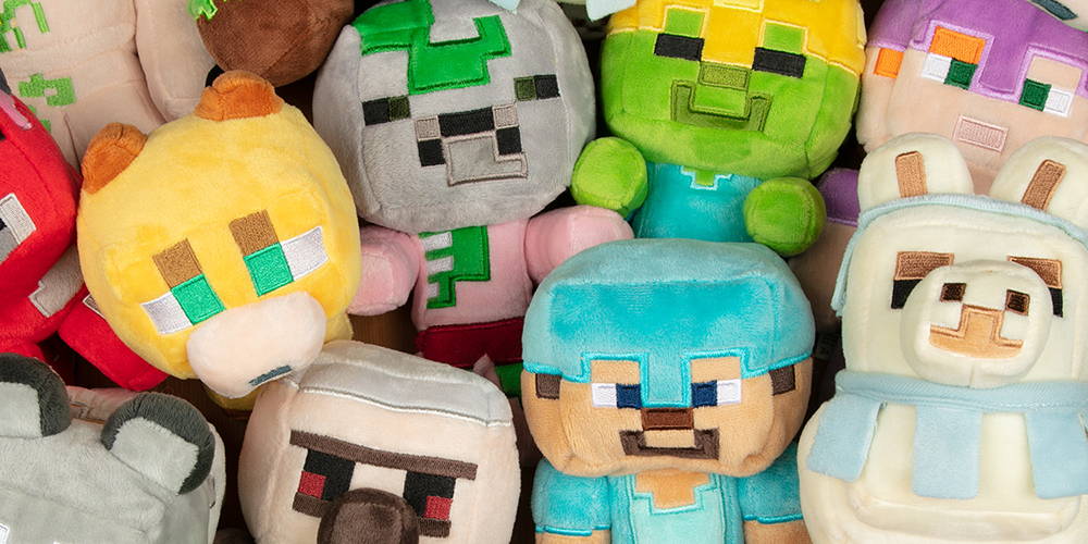 A collection of Minecraft plush toys