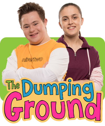 A boy and girl standing together smiling, Finn and Jody from Series 8 of The Dumping Ground.
