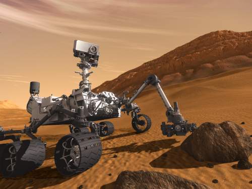 Artist concept of rover Curiosity on Mars.