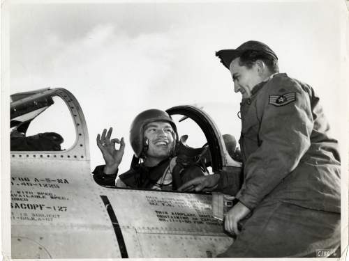 Ward Hitt, Jr. in his F-86A Sabre Cockpit
