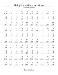 Multiplication Facts to 144 No Zeros No Ones