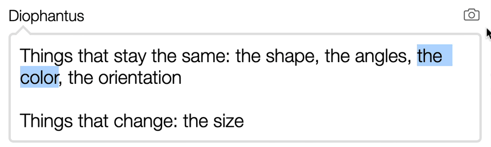 A response that cites the color of the scaled shape.