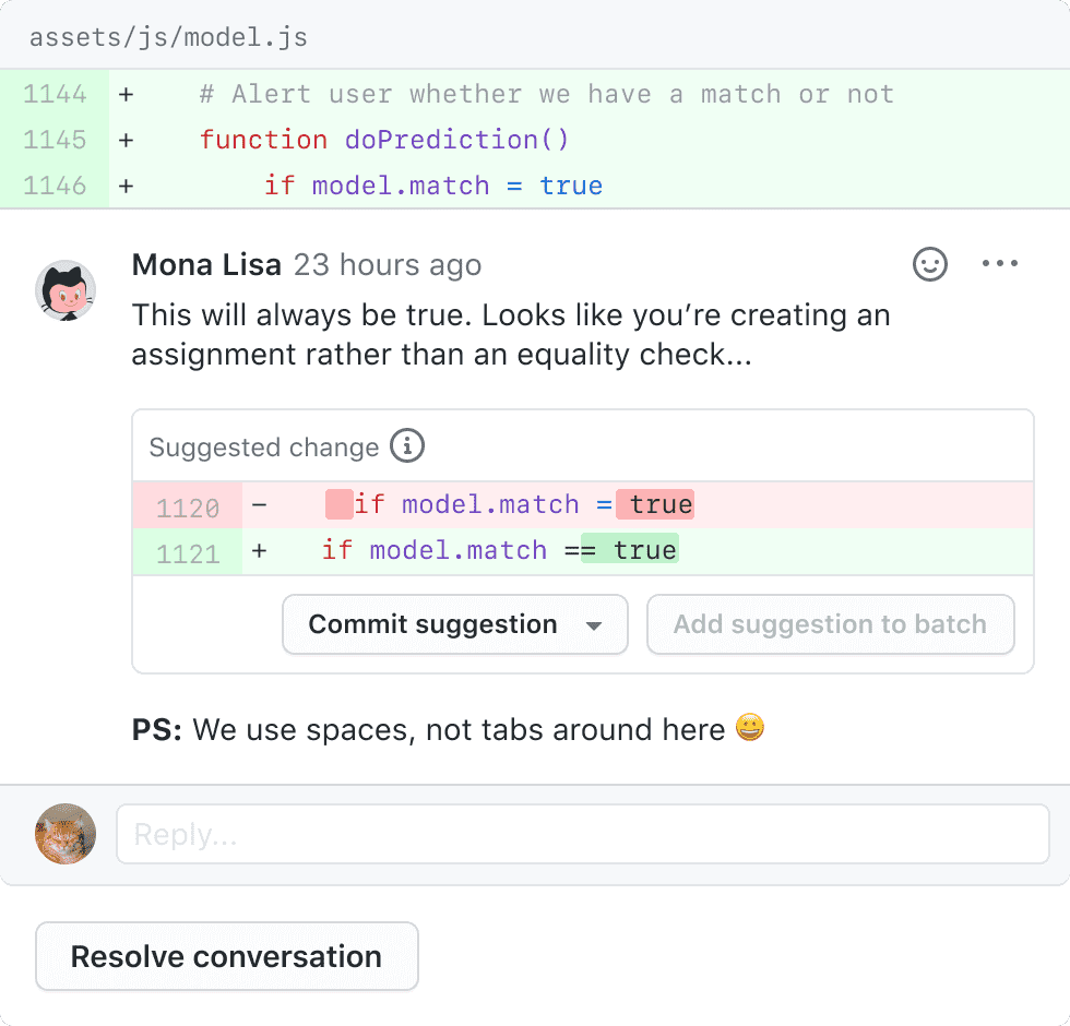 Pull request comment on GitHub