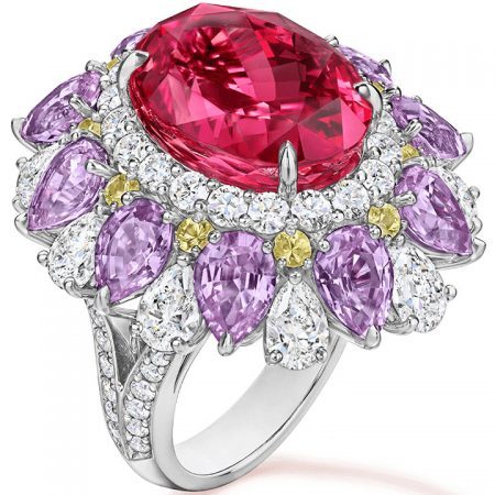Harry Winston Red Spinel Ring with multi-colored Sapphires and Diamonds