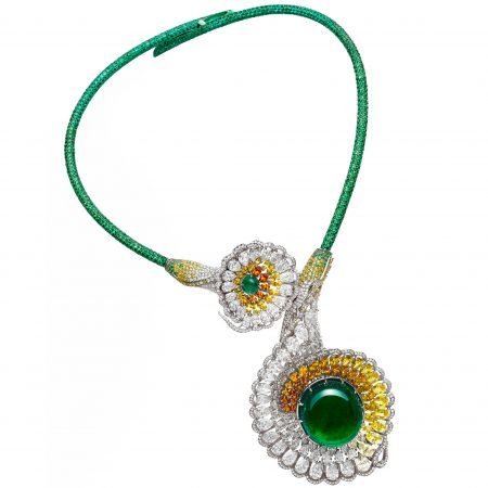 Chopard divine necklace set with emeralds, tsavorites, colored sapphires, yellow diamonds and diamonds