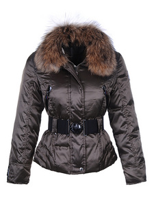 Moncler Womens Fur Collar Down Jackets with Belts Brown [6646]