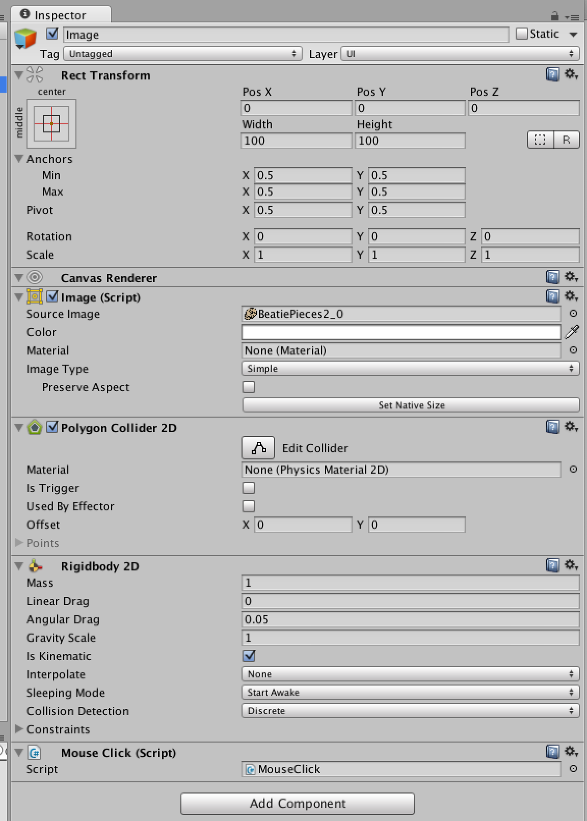 I've setup the components for my image