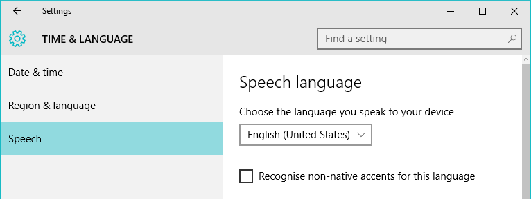 Settings > Time & Language > Speech