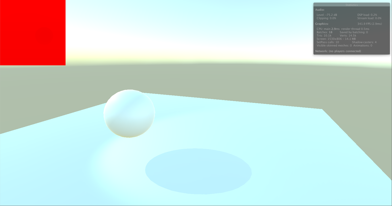 The results of the volumetric lighting shader (the fog is clearly visible, but the light shafts are not rendered