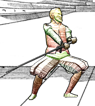 image of a figure with a shader that resembles cross-hatching. the shader is yellow on the head, red on the torso and legs, and green on the arms and feet.