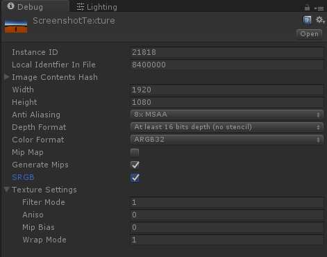 Render to texture debug mode