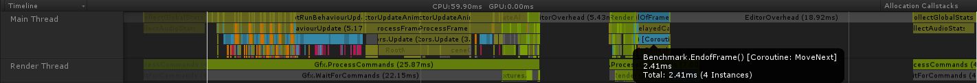 profiler timeline showing location of coroutines that yield for a new WaitForEndOfFrame