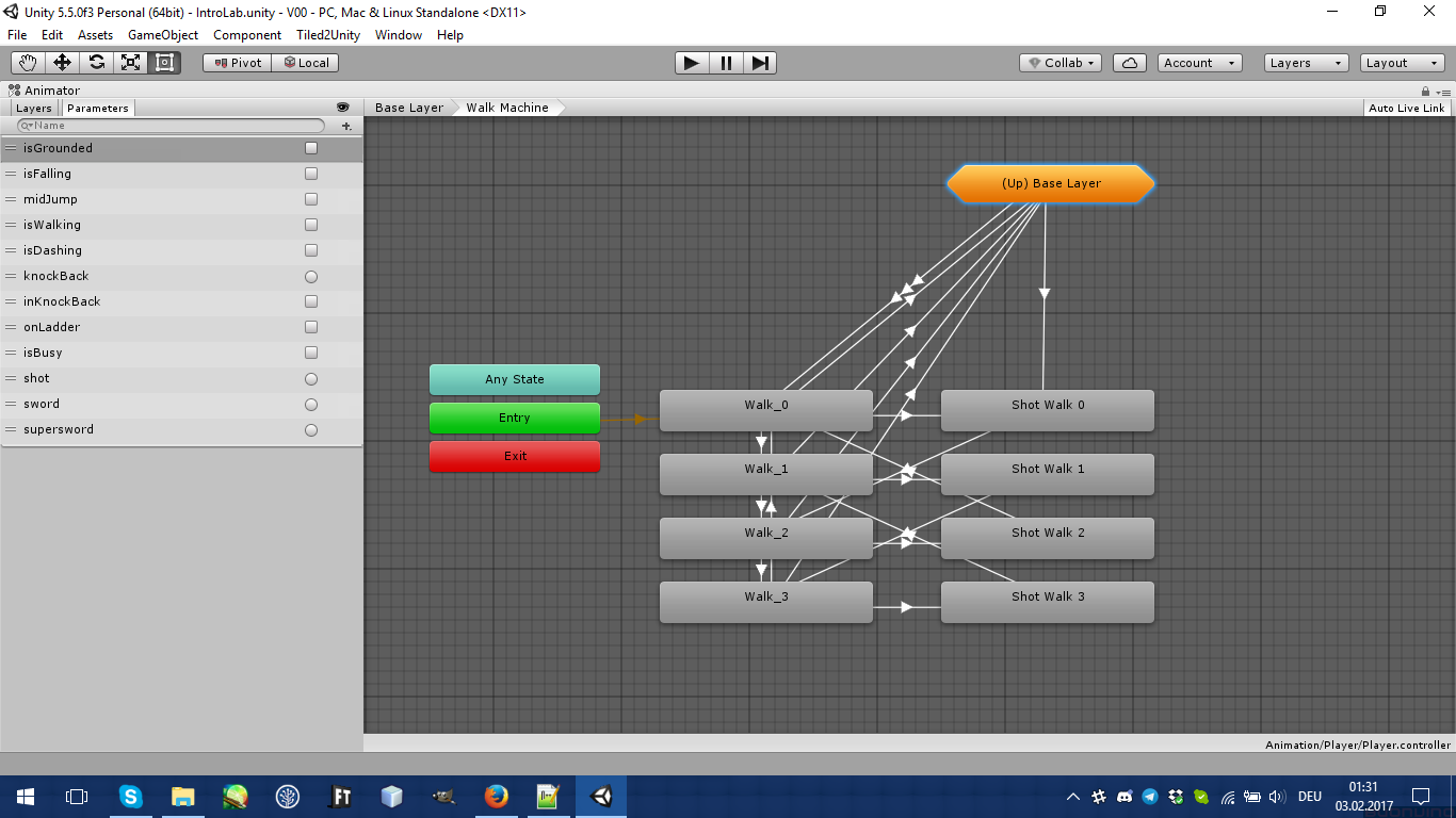 Walking animation sub-state machine