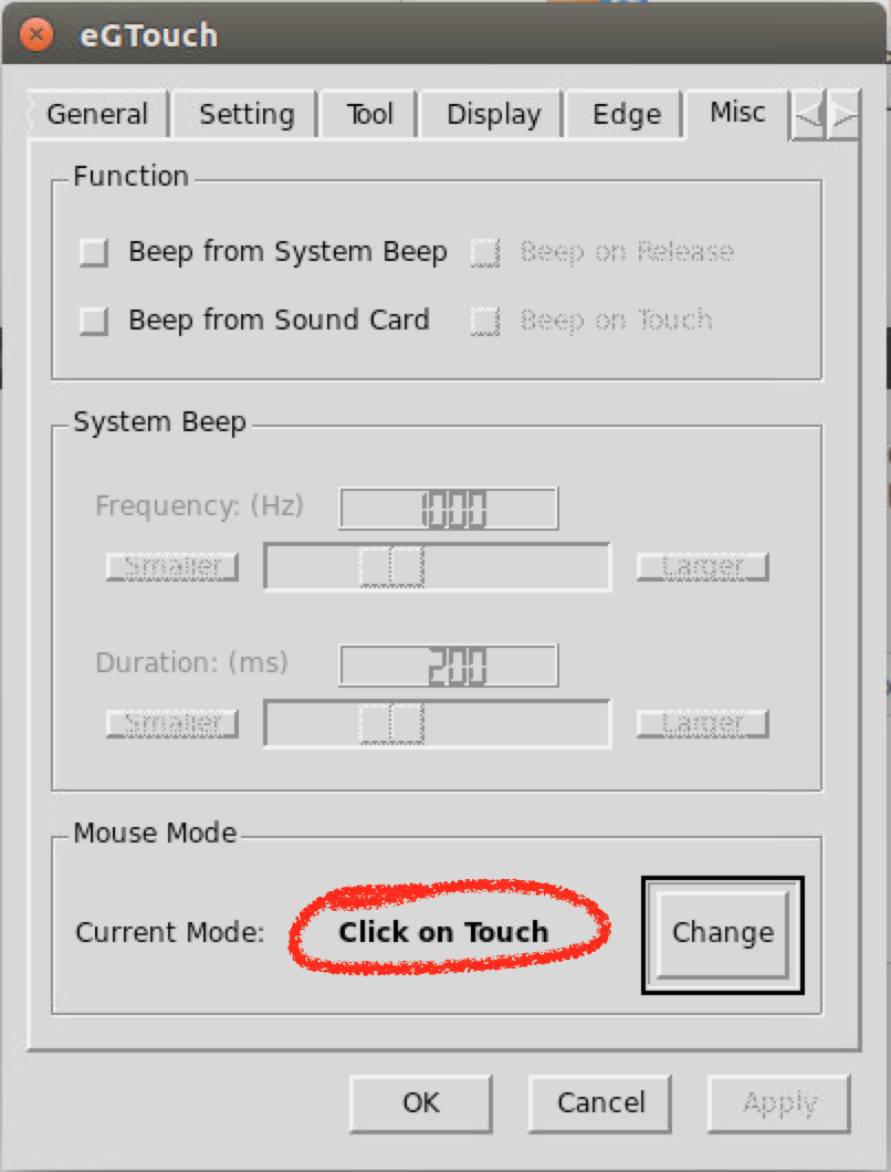 Screenshot of eGTouch Utility