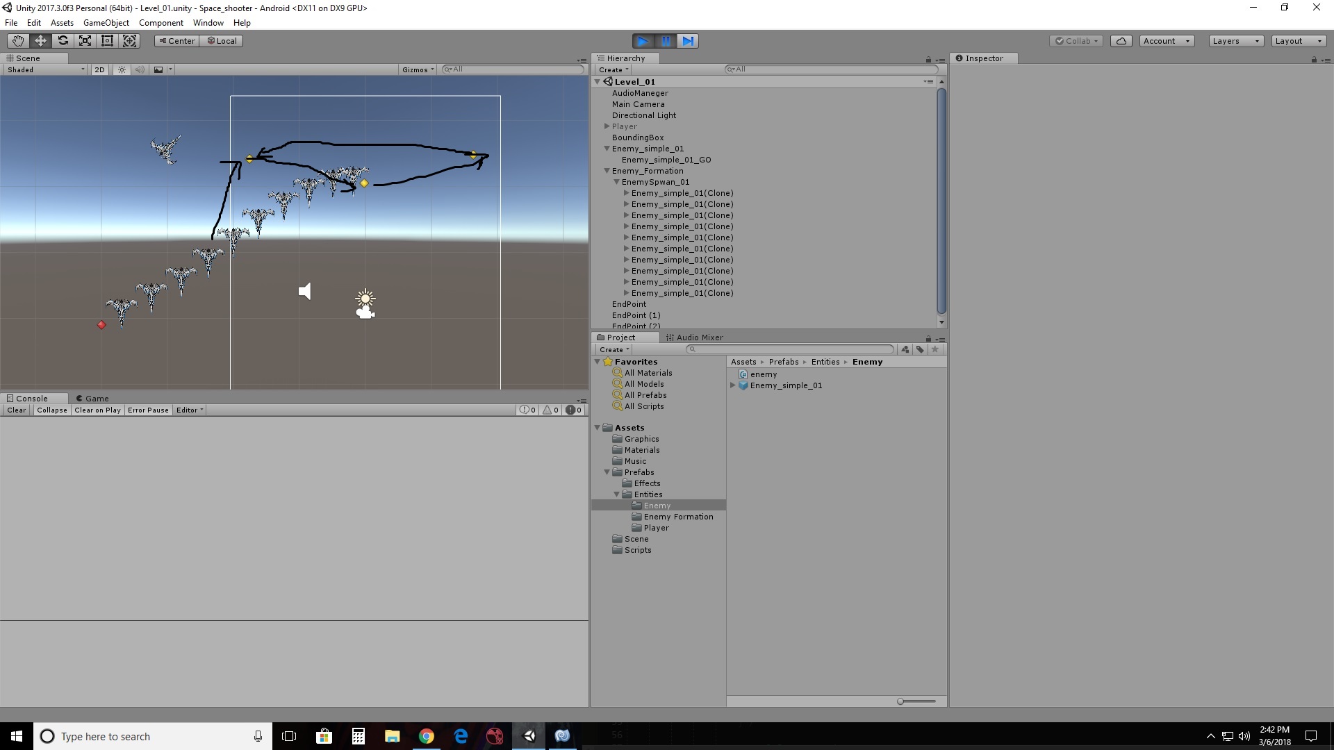 i want my enemy spaceship to follow along the way-point after instantiating