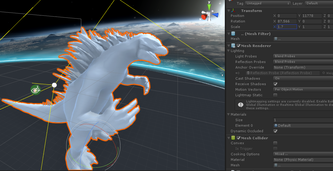 The mesh with an x scale of 1.7