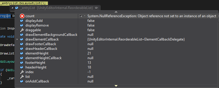 exception in VS for count property of _entryList