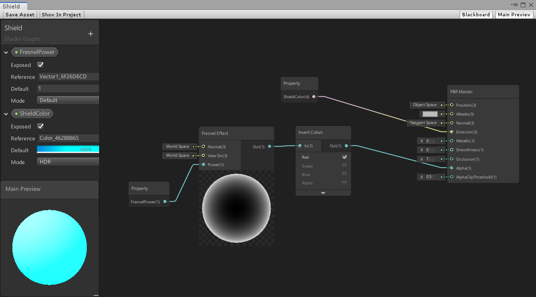 shader grap with just some nodes and a fresnel effect