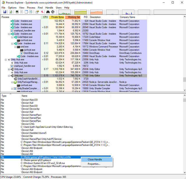 Screenshot of closing the file handle