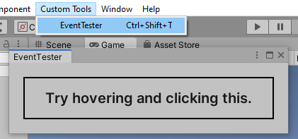 An editor window with a bordered label that responds to mouse events.