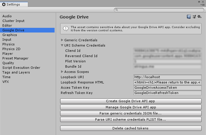 Google Drive package options in Unity