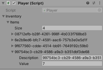 The player component with the inventory list expanded.