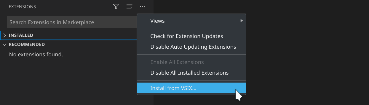 Extensions > Install from VSIX...