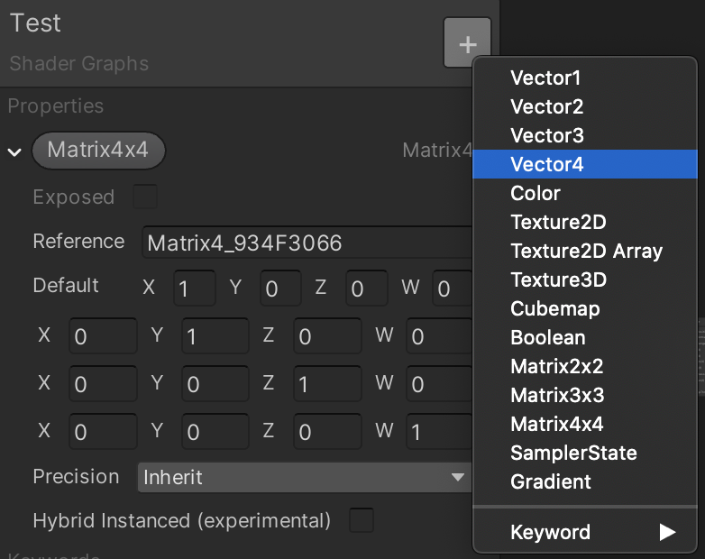 Creating the Matrix Property directly via the property panel