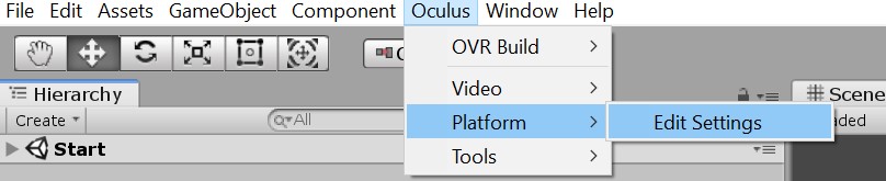 Unity Menu : Oculus > Platform > Edit Settings