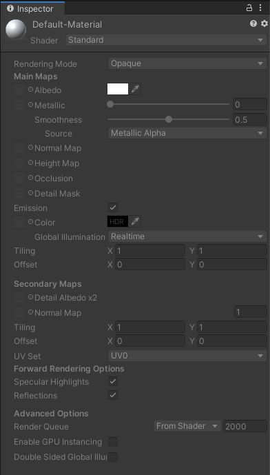 Default material settings