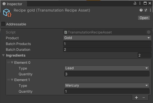 transmutation recipe scriptableObject