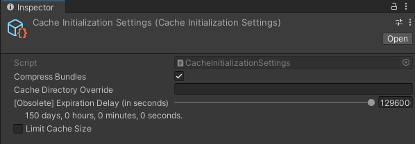 cache initialization settings