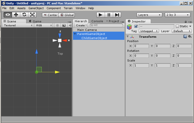 Note: Both objects are selected and have the same transform values.