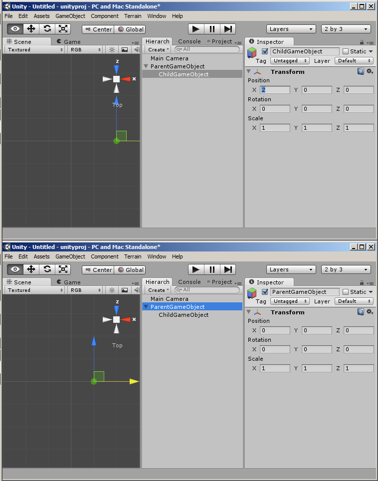 Top image shows child position. Bottom image shows parent position.