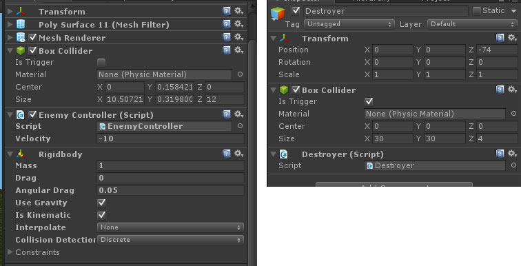 Properties of moving GameObjects and the trigger GameObject