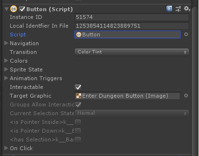 Button Component shown in Debug Mode Inspector