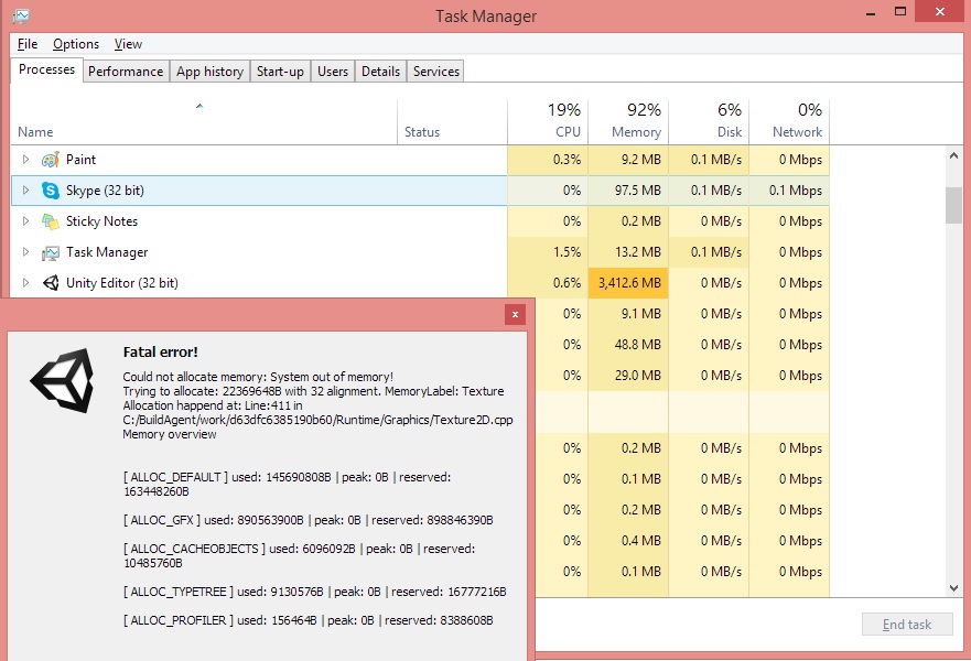 Task manager and error message
