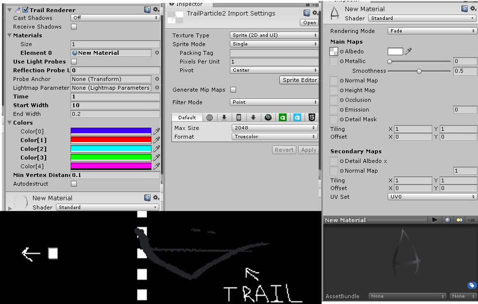 Trail Renderer, Trail Texture Import, Trail Material, In-game