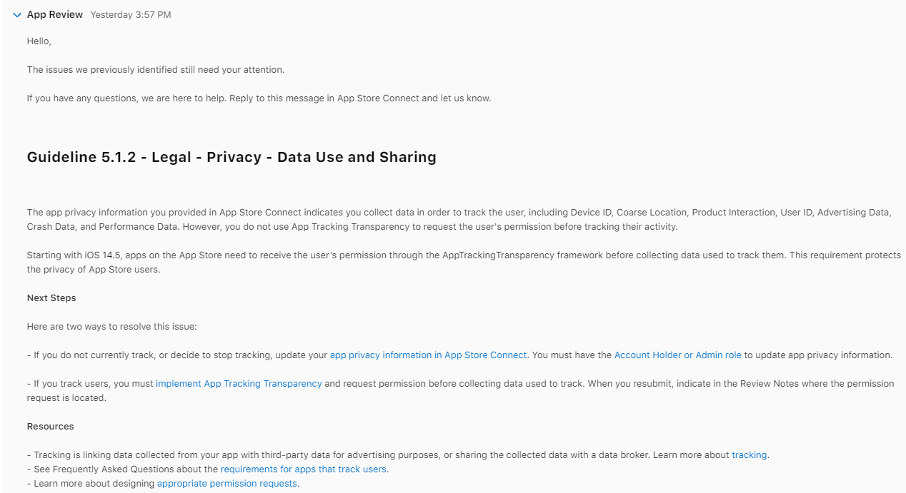 Guideline 5.1.2 - Legal - Privacy - Data Use and Sharing