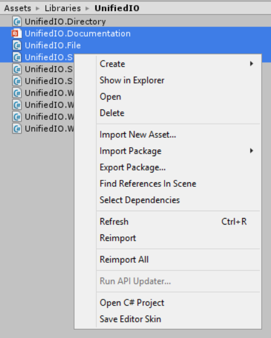 project view context menu