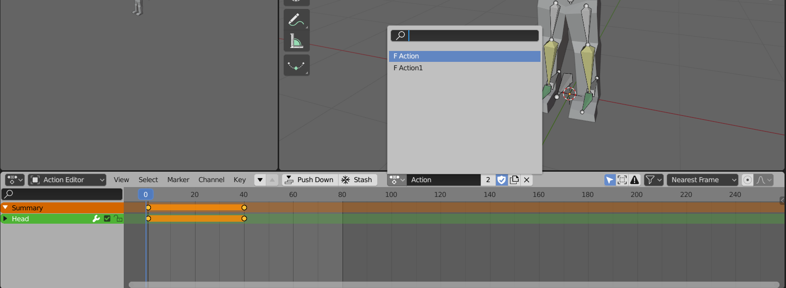 Blender Action Editor window with the 
