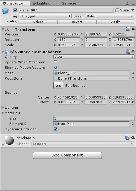 screenshot of unity inspector showing disabled materials