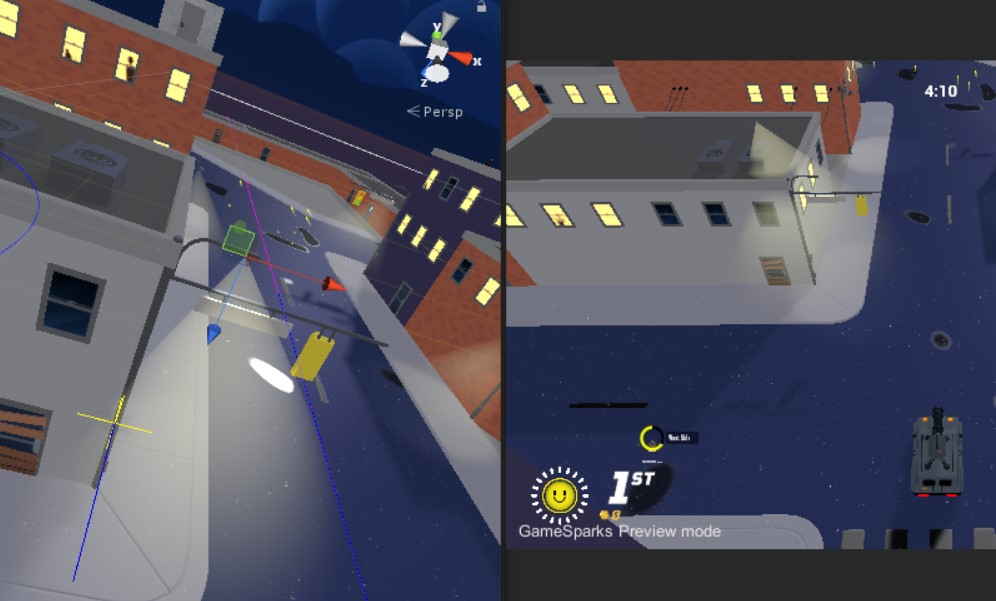 Example Image (Scene View - left, Game View - right)