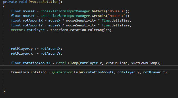 This is the code behind the rotations which works just fine without clamping