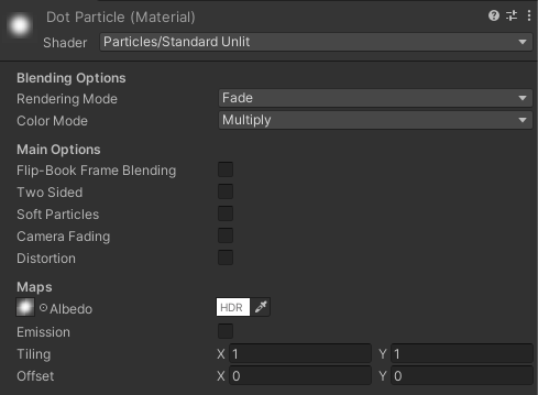 screenshot of Unity inspector showing particle settings